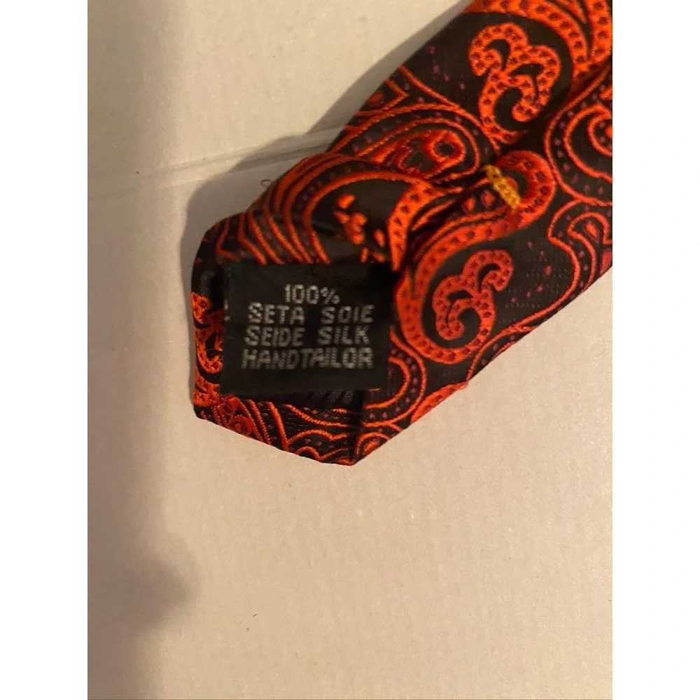 DiBanGu Mens Silk Necktie Orange Black Paisley Woven Hand Tailored Italian Style